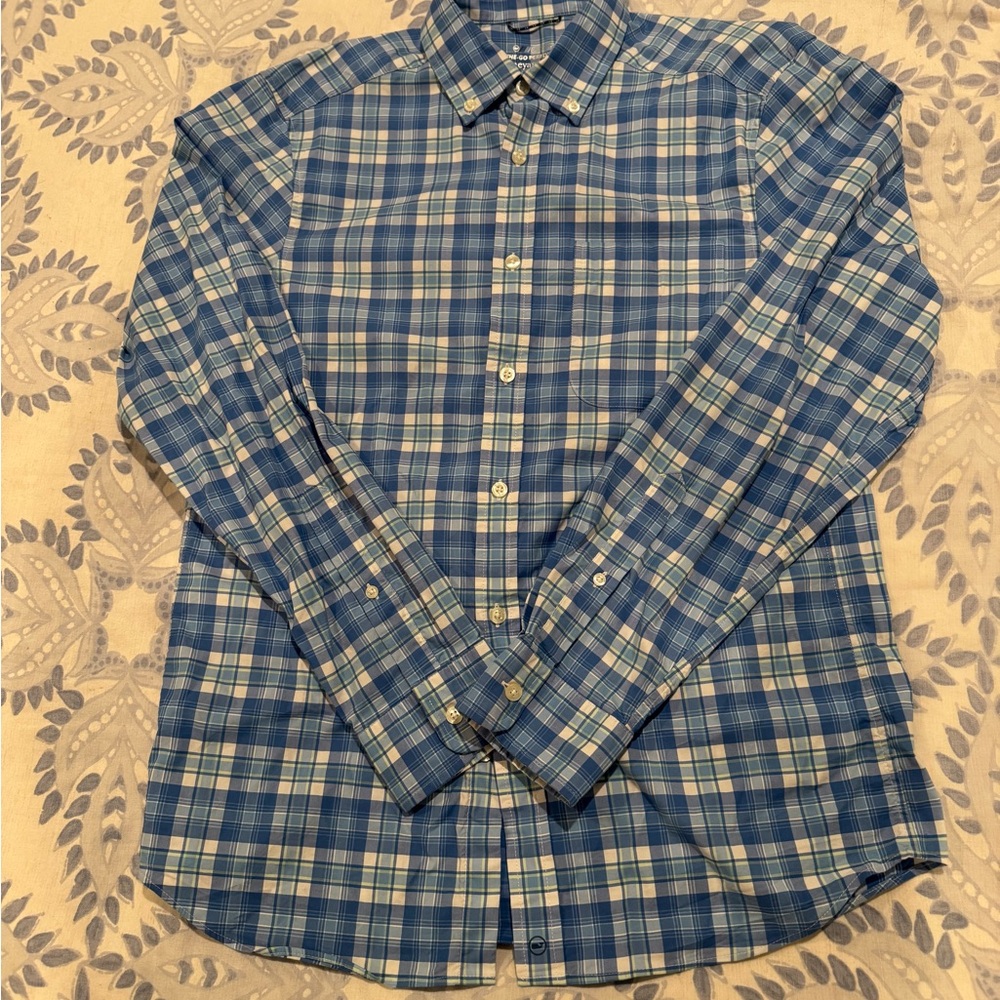 Vineyard Vines Men's Blue, Green and Cream Check Shirt